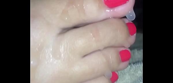  Cum on wife’s hot toes
